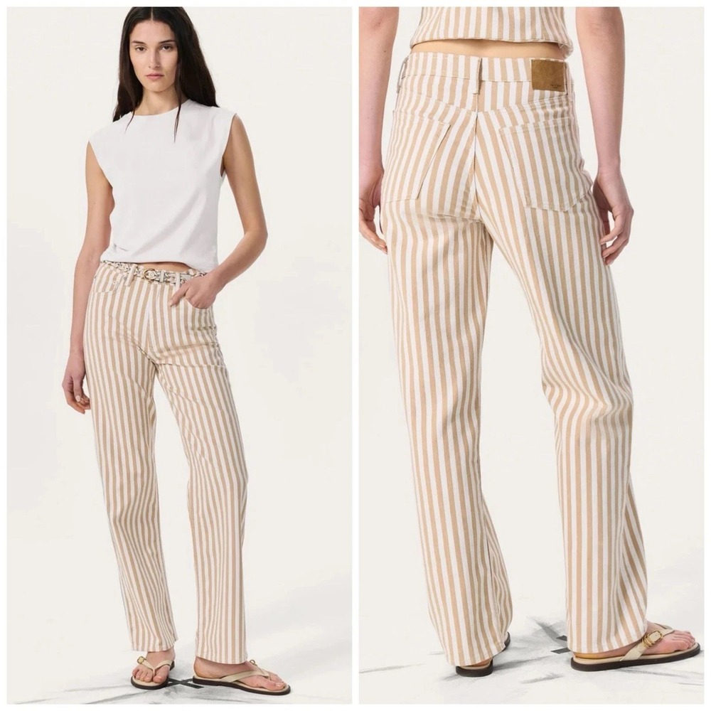 Rag & Bone Shea High Rise Relaxed Straight Jeans Womens 24 Tan Stripe - Picture 1 of 9